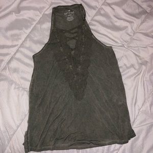 Army Green Lace & Lace-Up Tank Top